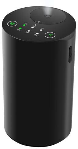 Diffuseur d'huiles essentielles sans Eau pour la Maison, à Piles, sans Fil, avec minuterie et 3 Niveaux de Brume, Voiture, Chambre, Bureau, Alliage d'aluminium Noir