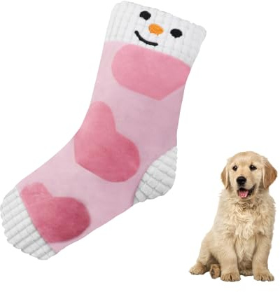 Andiker Squeaky Dog Toys, Cute Sock Shape Dog Chew Toys with Squeaker Crinkle Paper Hidden Food Hole Interactive Dog Toys for Small and Medium Dogs Chewing Teeth Grinding Playing (Pink)