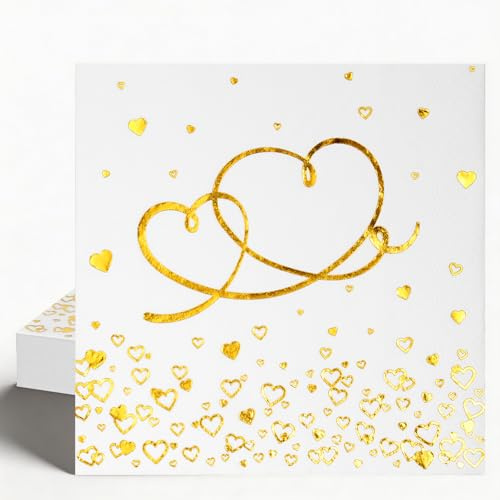 Lot de 100 serviettes à motif cœur - Serviettes jetables 2 couches - 33 x 33 cm - Pour anniversaire, mariage, anniversaire de mariage et fête - Décoration de table résistante avec inscription