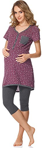 Bellivalini Pigiama Premaman con Funzione Allattamento BLV50-126 (Vino Stelle/Grafite, L)
