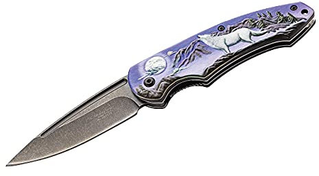 Herbertz 587712 Taschenmesser Wolf, Stahl AISI 420, Liner Lock, stonewashed Finish, Aluschalen mit 3D-Druck Wolfmotiv, scharfes Klappmesser & Outdoor-messer für Camping, Wandern oder Jagd