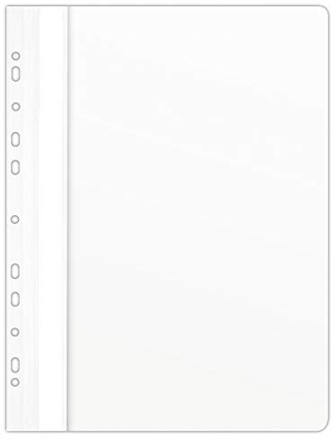 DONAU 1704001PL-09 Plastik Schnellhefter Gelocht A4 Weiß, Sichthefter Kunststoff Strapazierfähigem PVC Hart Glasklares Deckblatt Klemmmappe für Büro und Schule, Eurolochung | 10er Pack