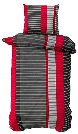 Class Home Collection Bettwäsche 135x200 Baumwolle – Ganzjahres Bettwäsche-Sets, weich & atmungsaktiv, Bettbezug und Kissenbezug 80x80 cm mit Reißverschluss Wind Rot