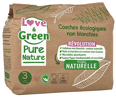 Love & Green Capas Ecológicas Pure Nature 42 Capas Tamaño 3 Midi (4 a 9 kg)
