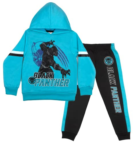 Marvel Avengers and Spider-Man Boys 2-Piece Fleece Sets, Fleece Hoodie and Pants Bundle Set for Boys (Black Panther, 5/6)