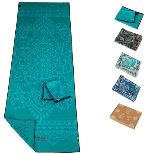 DIVASYA Yoga-Handtuch Set (recycelte Mikrofaser): 1 rutschfestes Yoga-Handtuch (Antirutsch-Noppen), 183x61cm, als Yogamatten-Auflage, für Reise/Studio, plus 1 Gesichtshandtuch (60x40cm)