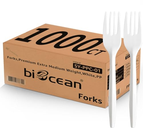 1000PCS Disposable Plastic Forks Silverware Set Bulk Fork White Reusable Heavy Duty Disposable Cutlery Plastic Utensils Flatware for Home Restaurant Party Picnic Camping Travel (Forks-1000pcs)