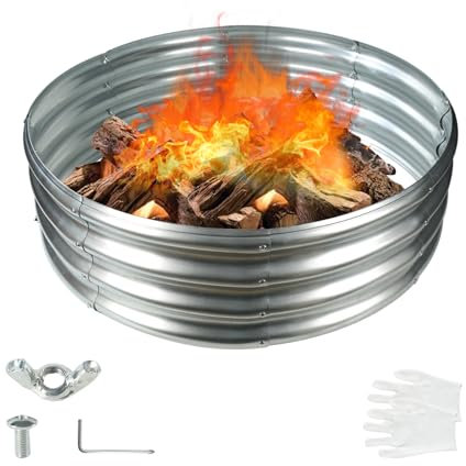 YSEJOMP 91 cm (36 tum) rund galvaniserad eldstad ring/brandring – vikbar och perfekt för utomhussammankomster och lägereldar på gården/trädgården/parken/stranden (3 fot diameter, silver)
