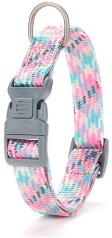 YUDOTE Dog Collars Medium Reflective Braid Flat Rope Collar with Safety Buckle Adjustable Soft Cord Coller for Active Female Canines Daily Use,SkyBlush