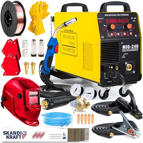 Magnum MIG 240 DP - poste a souder mig double pulse avec synergique et dévidoir 4 roulettes - poste a souder fil fourré - soudage: TIG et MMA - technologie IGBT - Kit premium