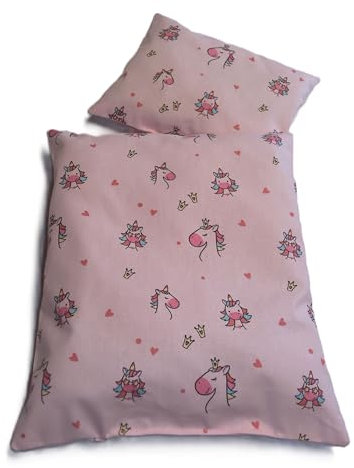 Puppenbettwäsche rosa Einhorn für Puppenbett,-wagen oder Puppenwiege
