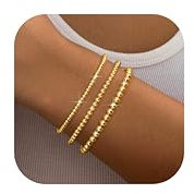 Milacolato Armband Damen Gold 18K Vergoldetes Gold Perlenarmband Stack Set Dehnbares Elastisches Gold Perlenarmband Wasserdichtes Gold Tennisarmband Verstellbare Armbänder Gold Schmuck Set-A