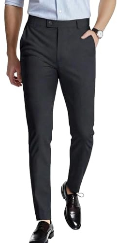 GINGTTO Pantalón Chino Slim Fit Hombre Elástico Pantalones de Vestir Ajustado Stretch Pants Entallados Formal Trousers Gris 34/30