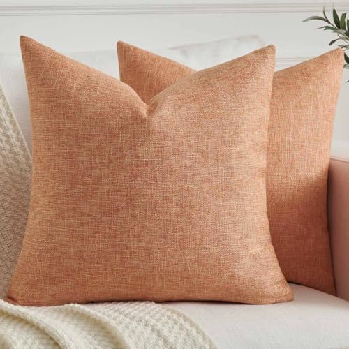 Kiatuniya Fundas de Cojíns 40x40 cm Naranja Decorativo Fundas de Almohada para Sofá Modernas Estilo Bohemio Aspecto de Lino Cojines Cuadradas Suave Cojin para Cama Salón Dormitorio Juego de 2