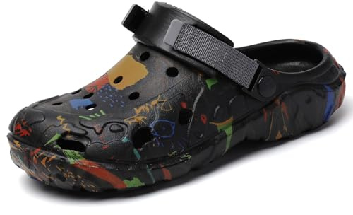 Zoccoli da uomo Scarpe da giardino Adulto Slip On Outdoor Athletic Sport Sandali estivi Acqua Spiaggia Scarpe Casual Pantofole Leggere Traspiranti Antiscivolo, Nero , 44 EU