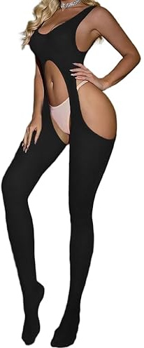 CZSABXY Womens Fishnet Bodysuit Lingerie Mesh Bodystocking One Piece Jumpsuit Rave Outfits For Women(Black)