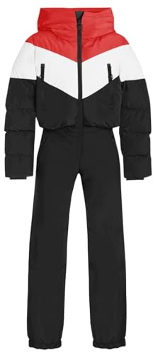 Haloumoning Girls One Piece Snowsuits Kids Puffer Waterproof Hooded Ski Suits Coveralls Winter Jumpsuits 5-14 Years