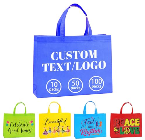 Bolsas de Tela Reutilizables Personalizadas, Paquete de 10/50/100 Unidades, Bolsas No Tejidas con Logotipo/Texto/Imagen a Tu Medida, Resistentes para Compra, Empresas, Eventos y Regalos