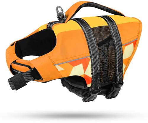 CITÉTOILE Giubbotti di Salvataggio per Cani, Regolabile Salvagente per Animali con Manico, Costume da Bagno di Sicurezza in Acqua per la Vela in Piscina Sulla Spiaggia, S