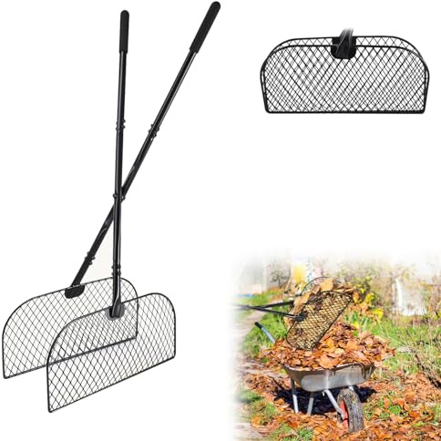 luolety Leaf Grabber Long Handled, Leaf Collecting Grabs Garden Waste Collector Metal Leaves Rake Scoop with 40 CM Wide Metal Rake for Gathering Leaves, Grass Cuttings