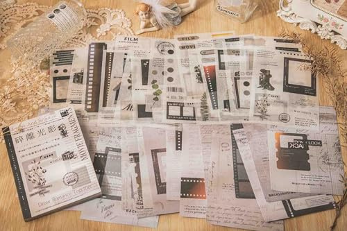 40 fogli di adesivi Washi vintage | Confezione di effemera a tema film e film | 210+ strisce di pellicola pretagliate e 20 fogli di carta autoadesiva per scrapbooking | Forniture estetiche per adulti