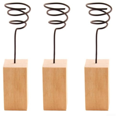 Soporte para plantas de aire estilo copa con base de madera y sección superior de metal para arreglos de bonsái Tillandsia en interiores y exteriores (3 piezas)