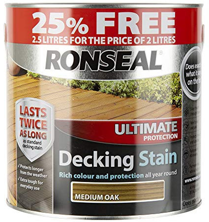 Ronseal RSLUDSMO2LAV Ultimate Decking Stain, Medium Oak, 2.5 Litre