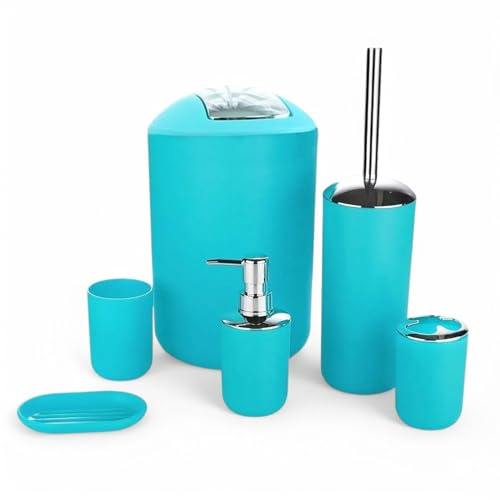 GMMH Juego de 6 accesorios para el cuarto de baño, dispensador de jabón, escobilla para el inodoro, turquesa