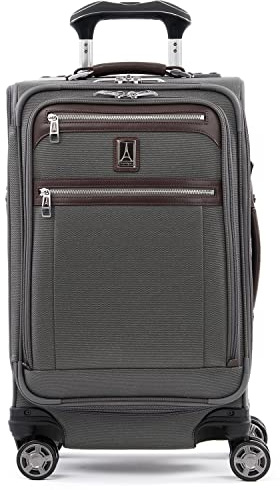 Travelpro Platinum Elite Softside Expandable Carry on Luggage, 8 Wheel Spinner Suitcase, USB Port, Suiter, Men and Women, Vintage Grey, Carry On 21-Inch