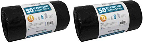 Kingfisher BB50HD 75 Litre Sacs Poubelle/Sac à Ordures Ménagères à Usage Quotidien Noir (2 x 50 Sacs)