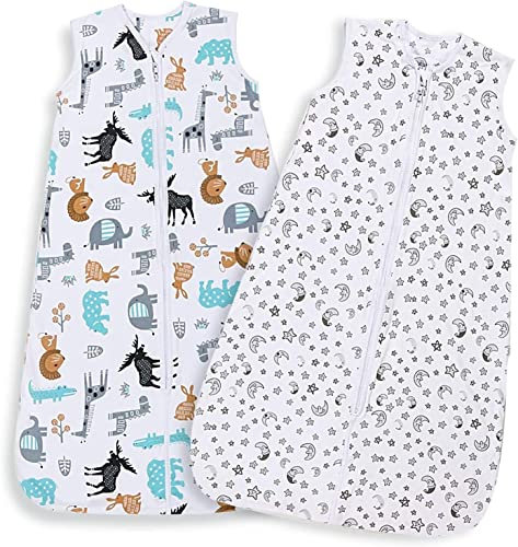 Lictin Baby Sleeping Bag 0.5 Tog-100% Cotton 2 PCS Baby Wearable Blanket Sleeping Sack with Adjustable Length 65-85cm for 3 to 18 Months Infant