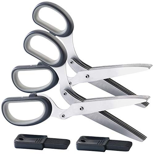Rosenstein & Söhne Scheren: 2er-Set Kräuterscheren mit Reinigungskamm (Lebensmittelschere, Wiegemesser-Schere, Schneidebrett)