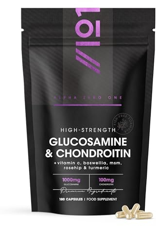 Glucosamine & Chondroitin Complex - 180 Capsules - with MSM, Boswellia, Rosehip, Ginger & Turmeric - Made from Pasture Raised, Grass-Fed Bovine - By Alpha01