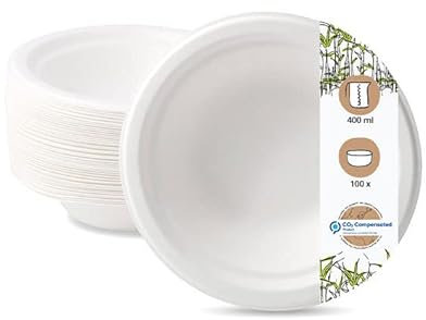 BIOZOYG Vajias desechables platos de caña de azúcar I vajilla compostables, biodegradables I Platos de sopa taza platos de pasta plato de servir I 100 x plato de sopa 400 ml, redondo 18cm
