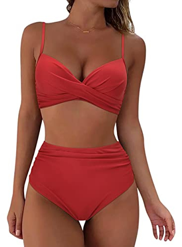 RXRXCOCO High Waisted Bikini Set Push Up Bikini Top with Tummy Control Padded 2 Piece