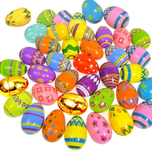GiftExpress Pattern Color Easter Eggs - 50 Piece Assorted Bulk 2.3 x 1.75 Plastic Eggs w/ Hinge - Adult & Kid Party Toys for Gift Baskets or Egg Hunt Decor