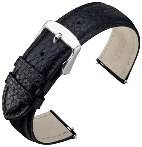 ANNEFIT Watch Band 20mm, Quick Release Textured Padded Leather Straps with Silver Buckle for Men and Women (Black)