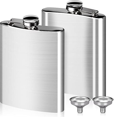 AOKITO Edelstahl Flachmann Set: 2x Flachmann und Trichter, 8oz/227ml Fassungsvermögen für Stilvolles Trinken Unterwegs