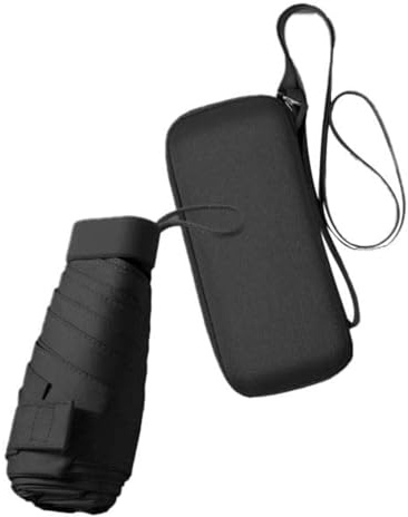 Felenny Ombrello Mini Pieghevole da Viaggio, Ombrello da Pioggia e Sole Compatto e Portatile, Antivento e Protezione UV con Custodia per Donne e Ragazze, Nero , 90cm x 52cm