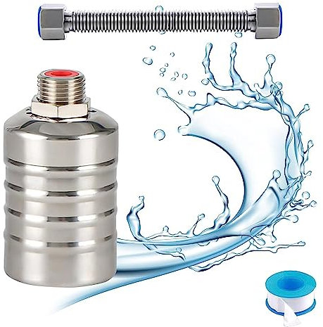 1/2 Zoll Schwimmerventil für Wassertank Pool, 304 Edelstahl Automatisches Schwimmerventil Wasserstandskontrollventil, Pegel Wird Konstant Gehalten, Mit Dichtungsband & Wellrohr(Water Intake)