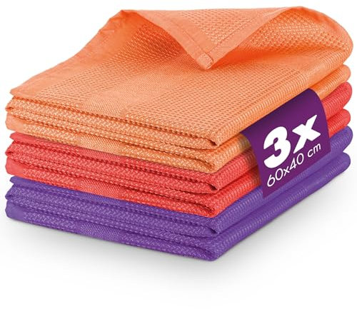 Lavandola 3X Mikrofasertücher - Fusselfreie Fensterputztücher für streifenfreie Scheiben - Saugstarke Putztücher für Küche & Bad - Microfasertücher, Microfaser Putzuch, Fenstertuch streifenfrei