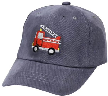 Besforta Casquettes de baseball pour enfants avec broderie de camion de pompiers ajustables et lavables pour garçons et filles, bleu, 2-8