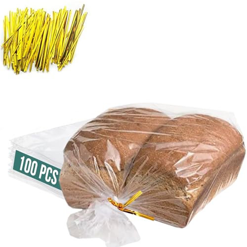 Reusable Plastic Bread Bags for Homemade 10x22- Clear Bag with Ties For An Airtight Moisture-free Preservation and Storage- Loaf Home Bakers Bakery Owners (100)