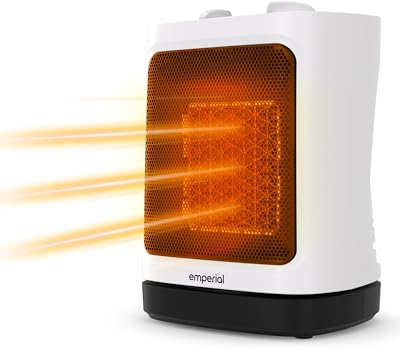 Emperial Electric Heater, 2000W Ceramic Mini Fan Heater with Oscillation, 2 Heat Settings, Adjustable Thermostat, Tip-Over & Overheat Protection, Energy Efficient Portable Space Heater