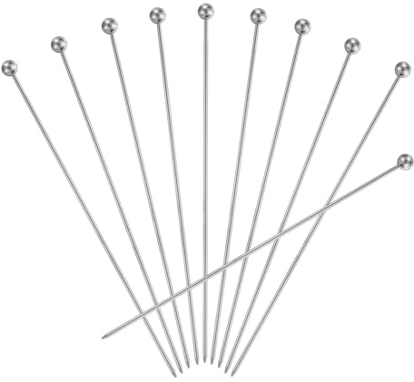 sourcing map 10Pcs Stainless Steel Cocktail Toothpicks, 7.9 Inch Metal Cocktail Picks Fruit Sticks Reusable Long Martini Picks Cocktail Skewers for Party Drinks Appetizer, Silver Ball