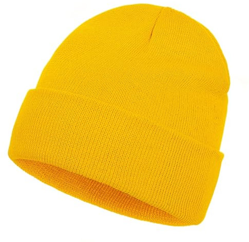 Werownsgso Strickmützen, Beanie Mütze Herren, Dünner Wintermütze, Classics Mütze Herren Damen für Kalte Tage, Outdoor (DE/NL/SE/PL, Alphanumerisch, Einheitsgröße, Gelb)
