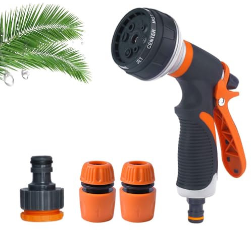 Pistola a Spruzzo per Tubo da Giardino, Pistola Giardino per Innaffiare, Pistola Irrigazione Giardino, Doccia da Giardino per L'Irrigazione con Giunto del Tubo Dell'Acqua, con 8 Modalità Regolabili