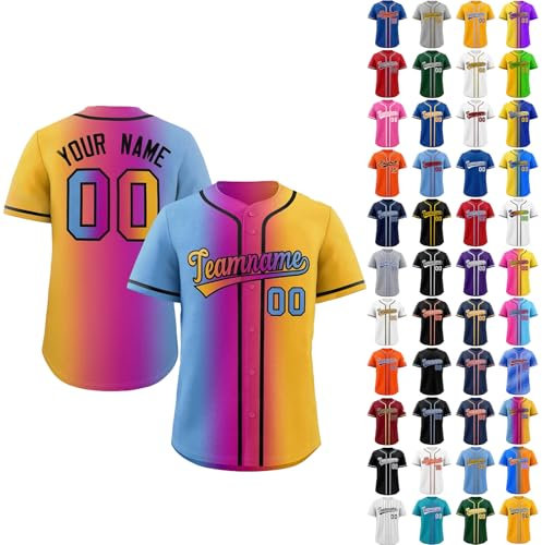 Baseball Trikot Herren Personalisierte Baseball Trikots Individuelle Baseball Shirts für Männer Damen Kinder, Druck-Namen&Nummer, Mehrfarbig