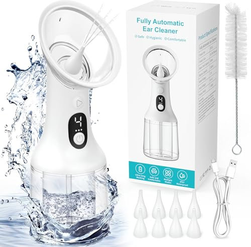 Verbesserte Ohrenschmalz Entferner, Elektrisches Ohrreiniger Set Manuelles Spülsystem mit Abwassersystem und 4 Reinigungsmodi, sicheres und effektives Ohrspülsystem mit 8 Ohrstöpseln IPX7 Wasserdicht