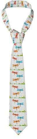 DNBCLEZK Dragonfly Fence Woven Silk Tie For Men,Print Breathable Lightweight Necktie With Stylish Patterns Perfect For Casual Formal Outfits